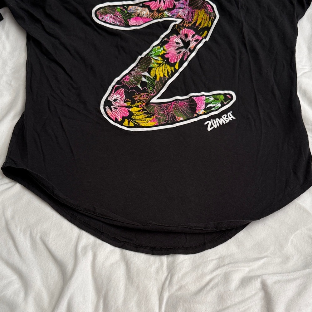 Zumba Fitness Black Short Sleeve Top with Floral 'Z' Graphic - Picture 5 of 5